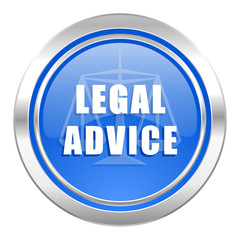 legal advice icon, blue button, law sign