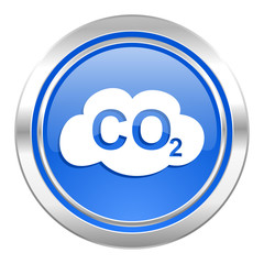 carbon dioxide icon, blue button, co2 sign