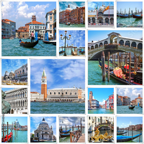 Fototapeta na wymiar Collage of landmarks in Venice, Italy.