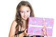 © Miroslav Zivkovic - Little Girl and gift isolated on white