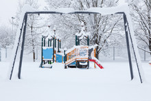 Children's Playground At Winter