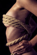 gefesselte devote und nackte Frau, stehend mit einem Seil, vinta