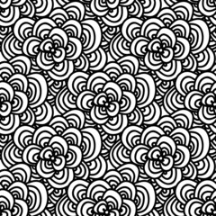 Wall Mural - Seamless doodle. Simple floral pattern in black and white tones.