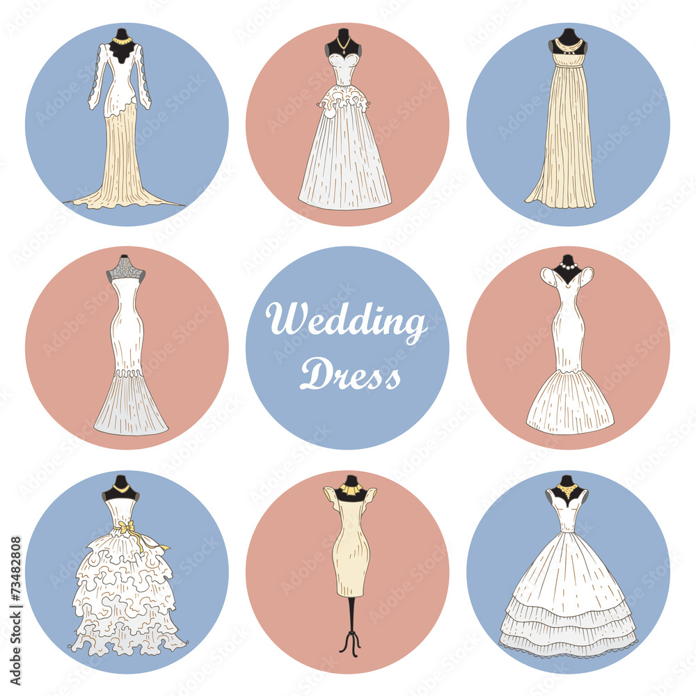 Vector illustration with beautiful wedding dresses Stock Vector | Adobe ...
