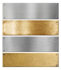 Wall Mural - silver and brass metal plates or plaques with rivets set