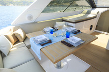 Lunch On Motor Yacht, Table Setting At A Luxury Yacht.