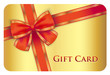 Golden gift card with red diagonal ribbon