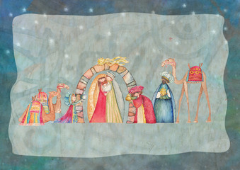 Christian Christmas Nativity scene with the three wise men