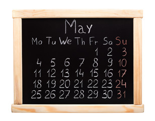 2015 year calendar. May. Week start on monday