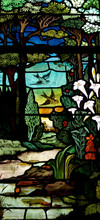Nature: Trees, Flower And Birds In Stained Glass