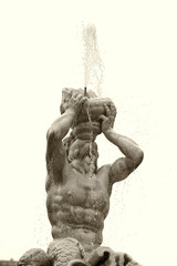 Wall Mural - detail of triton fountain in rome black and white