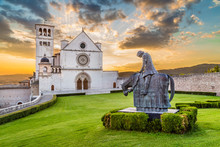 Basilica Of St. Francis Of Assisi At Sunset, Umbria, Italy