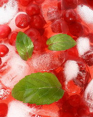 Wall Mural - Cocktail with cranberry juice and ice cubes close up