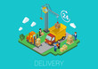 © Sentavio - Flat 3d isometric delivery van cargo loading web concept