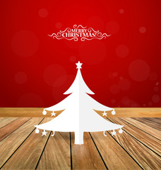 Merry Christmas greeting card with Christmas tree, vector illust