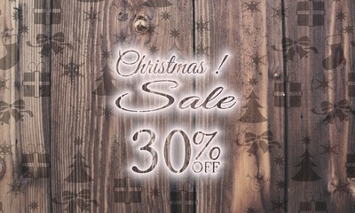 Wall Mural - wooden Christmas discount 30 percent off label with presents