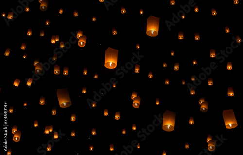 Fotografie, Obraz Sky lanterns firework festival, Loy Krathong and Yi Peng Festiva