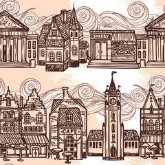 Poster - Sketch city seamless border black and white