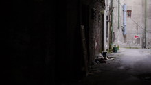 Deserted Town Street Alley Establishing Shot