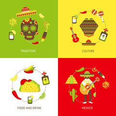 Poster - Mexico flat icons set