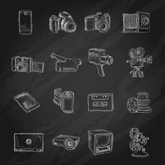 Wall Mural - Photo video icons chalkboard