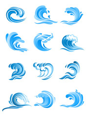 Poster - Blue sea and ocean waves set