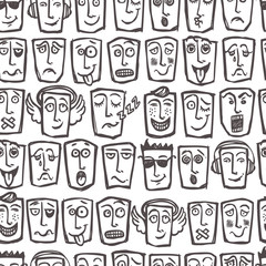 Wall Mural - Sketch emoticons seamless pattern