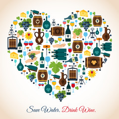 Wall Mural - Wine heart icons