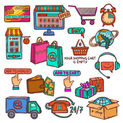 Sticker - E-commerce icons set sketch