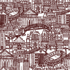 Wall Mural - Sketch city seamless pattern