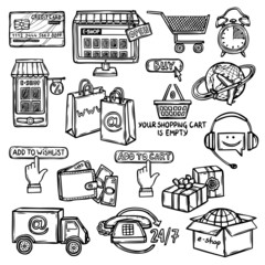 Sticker - E-commerce icons set sketch