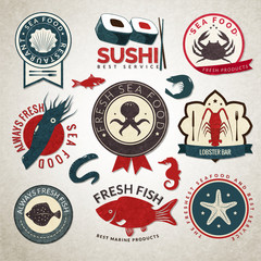 Sticker - Seafood labels set