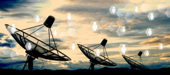 satellite dish antennas on sky and social network