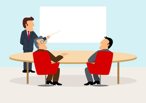 Simple cartoon of businessmen having a meeting