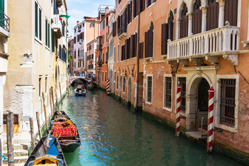 Wall Mural - Canal with gondolas in Venice, Italy