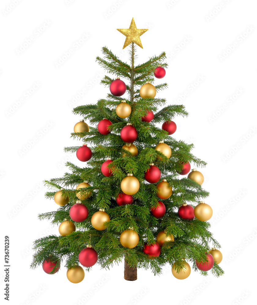 Rot und gold geschmückter Weihnachtsbaum Stock Photo