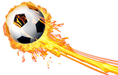 Soccer ball in fire flames