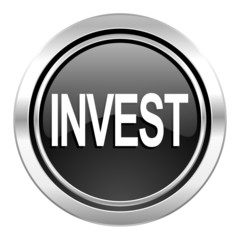 invest icon, black chrome button