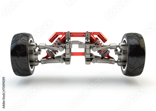 Fotografía Front axle with suspension and sport gas absorbers isolated on w
