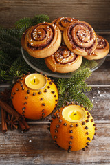 Sticker - Orange pomander balls with candles and cinnamon rolls