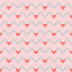 Canvas Print - vector seamless pattern small dots, gray zigzag hearts 