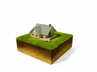 Sticker - 3d illustration of cross section of ground with grass isolated o