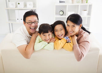 Canvas Print - happy asian family in the living room