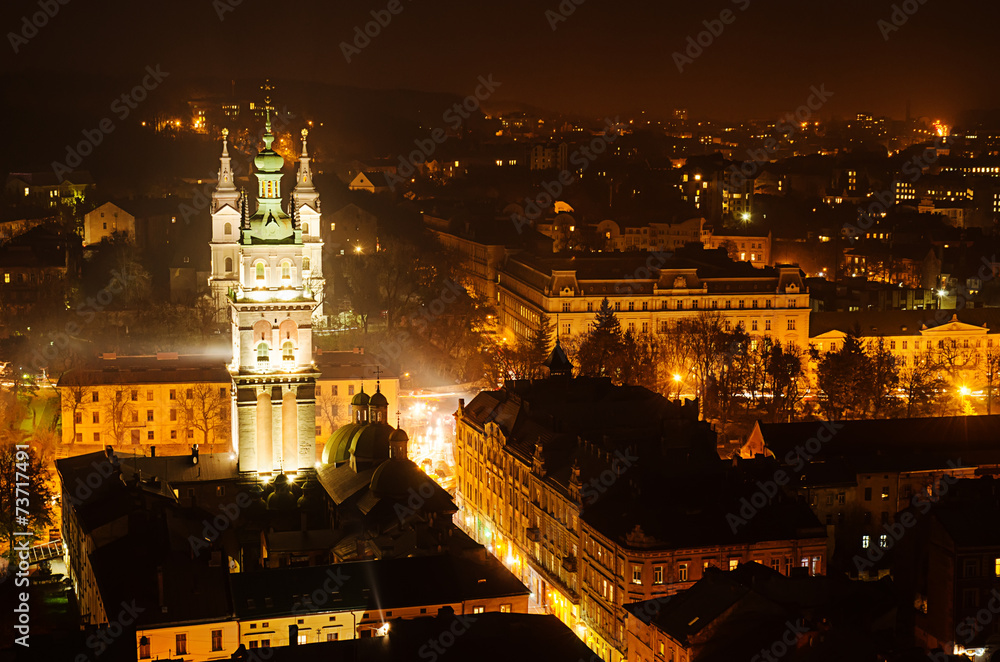 Night Lviv - obrazy, fototapety, plakaty 