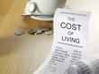 Cost of living and running home finances on a printout