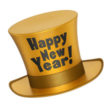 3D Render Of A Golden Happy New Year Top Hat