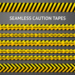 Set of black and yellow seamless caution tapes with different