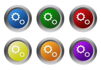 Wall Mural - set of rounded colorful buttons with gears symbol