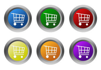 Wall Mural - set of rounded colorful buttons with shopping cart symbol