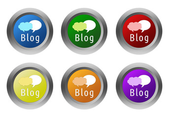 Wall Mural - set of rounded colorful buttons with blog symbol